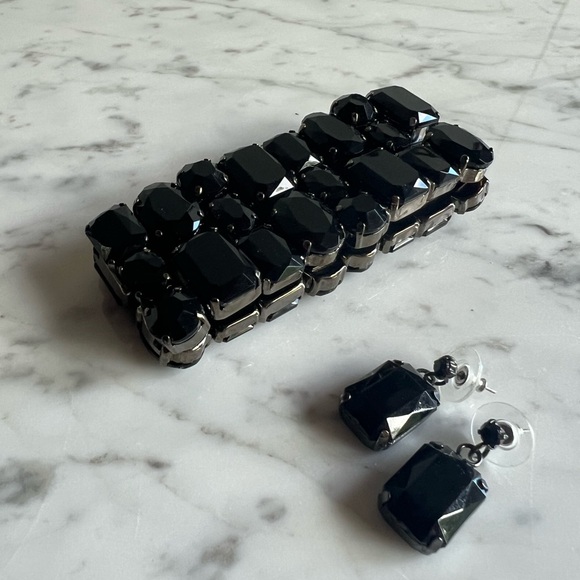 ✨Free with purchase✨Jet black faceted stone set - bracelet and earnings - Picture 4 of 7